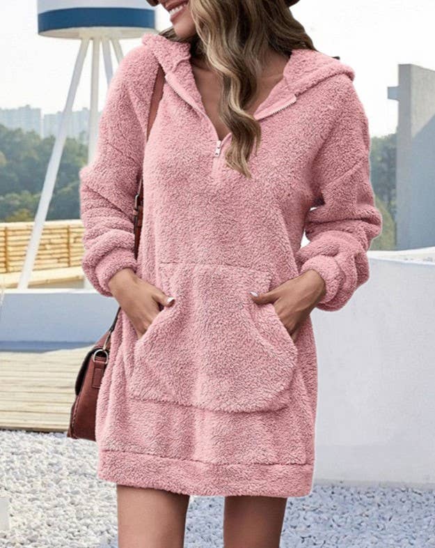 HIDDENBRAND - Wholesale Hoodie - Women's - Double-Sided Fleece Hooded Half-Zip Pocket Long Sweatshirt2