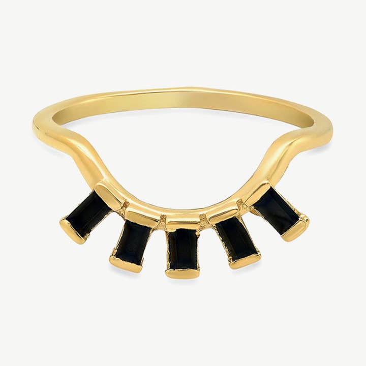 Bague baguette pour cils en onyx/doré pour la vente par Studio Grun