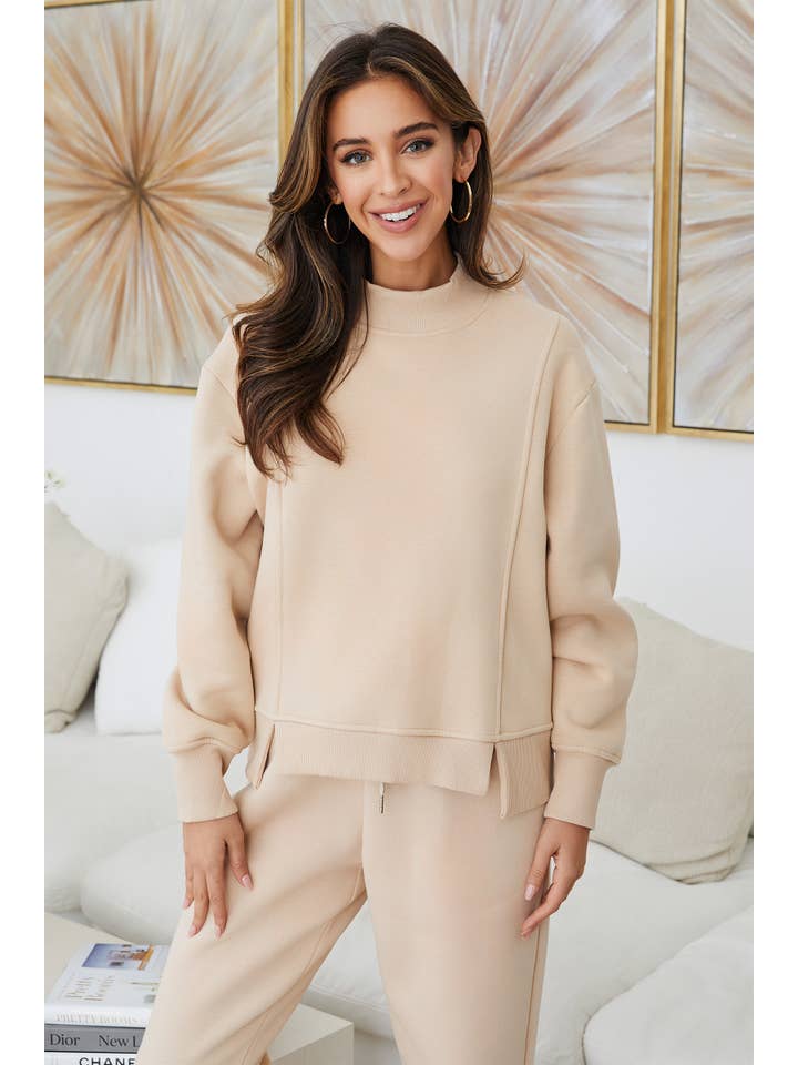 MILIO MILANO - Wholesale Sweatshirt - Women's - FRENCH TERRY MOCKNECK SWEATSHIRT (L7041-NUDE)