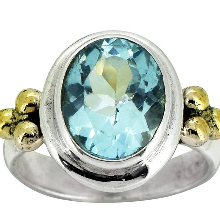 Tiramisu - Wholesale Single Stone/Solitaire Ring - Blue Topaz Solid 925 Sterling Silver Brass Solitaire Ring5