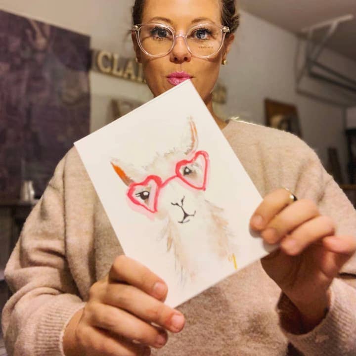 claire jordan designs - Wholesale Valentine's Day Card - Alpaca Heart Glasses | Valentines Day Card | Blank1