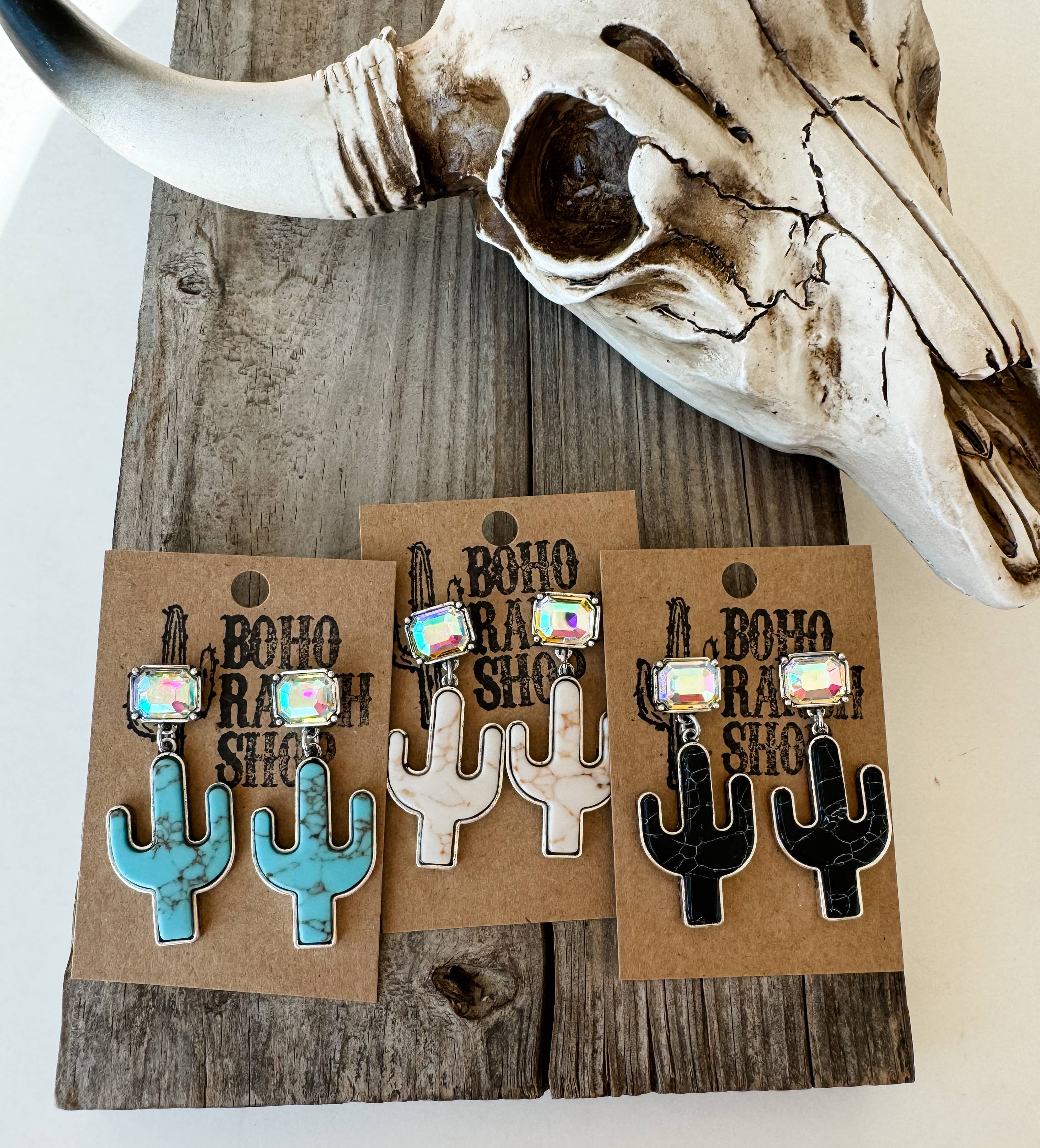 Boho Ranch Shop - Vente Boucles d'oreilles pendantes - Boucles d'oreilles Western Star Cactus avec strass5