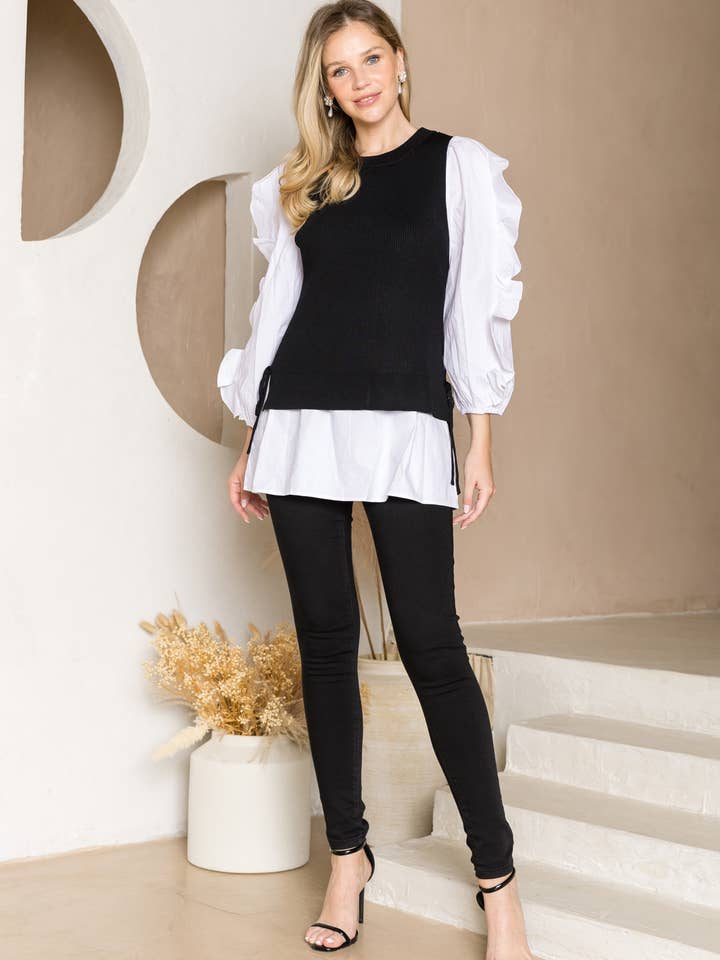 Wanelle Top with Ruffled Sleeves Detachable Knitted Sweater for wholesale by Joh Apparel