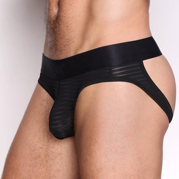 Just The Bones Sheer Black Stripe Y Jock for wholesale by Skull & Bones