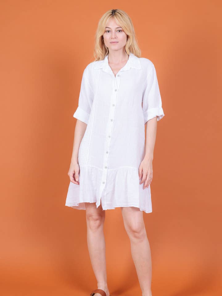 Short linen dress with front detail 14957 for wholesale by Shyloh