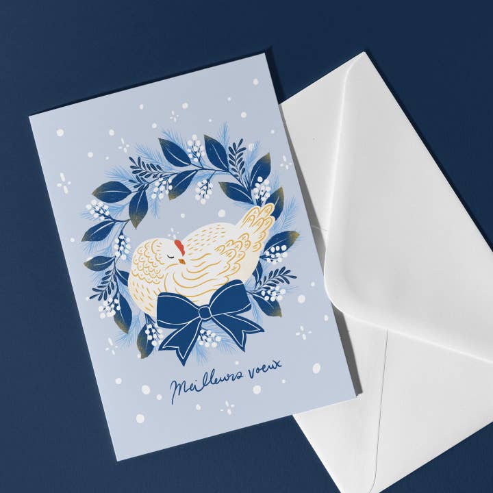 Carte de Noël - Couronne hivernale - Poule for wholesale by Fermette et gribouillis