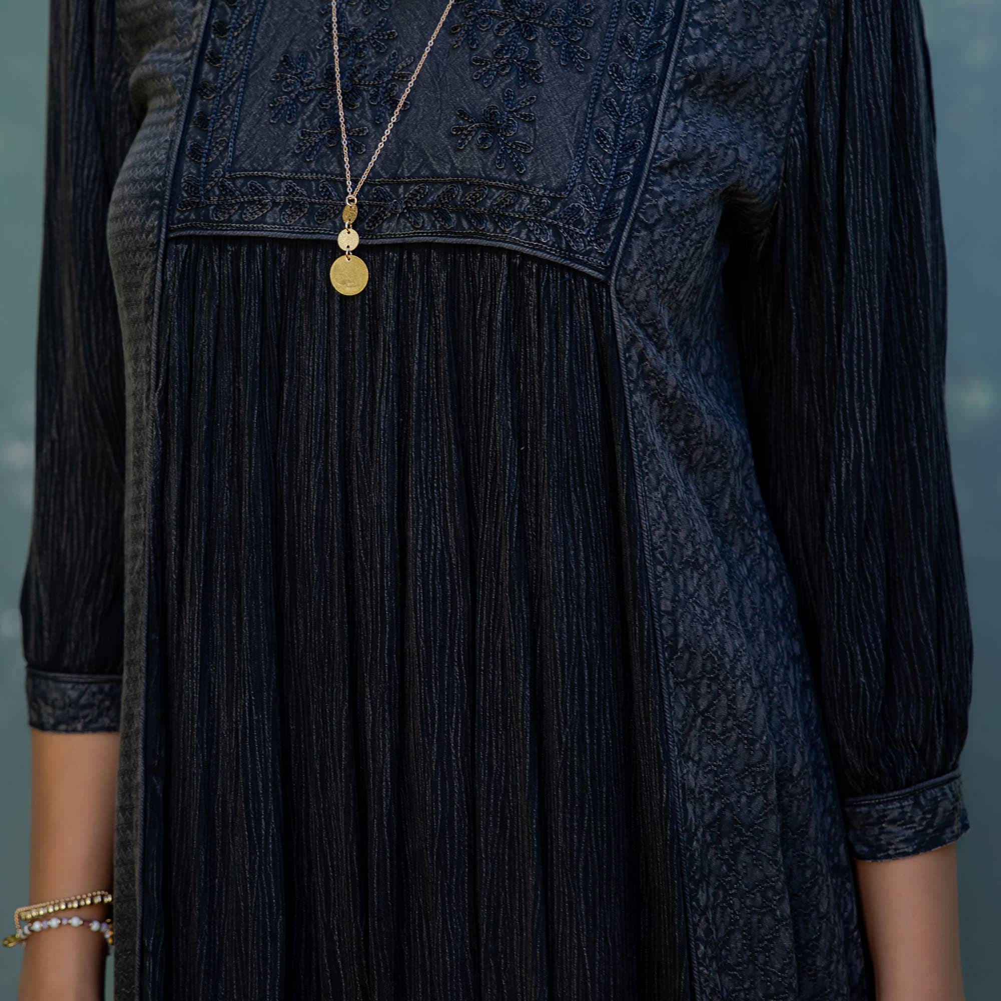 Charcoal Boho Embroidered Ruffle Hem Babydoll Dress ALSO IN PLUS for wholesale on Faire3