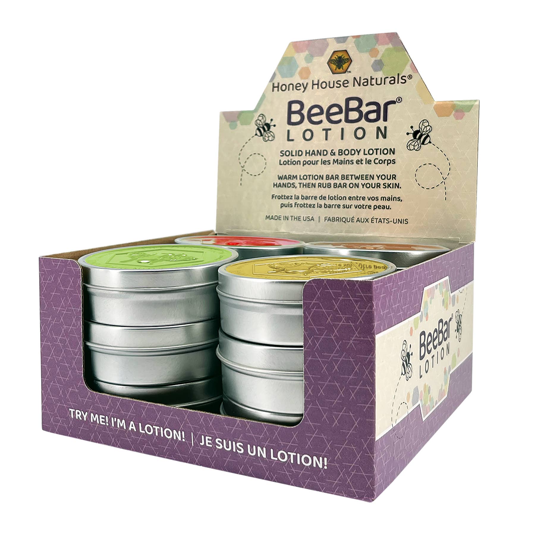 Honey House Naturals - Wholesale Solid Lotion - Large Bee Bar Display - 12 Pieces - Free Tester1