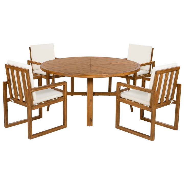 HOMYCASA DESIGN INC - Wholesale Patio Set - 5-Piece Outdoor Patio Dining Set Acacia Wood with Four Armchairs and Table, Beige9