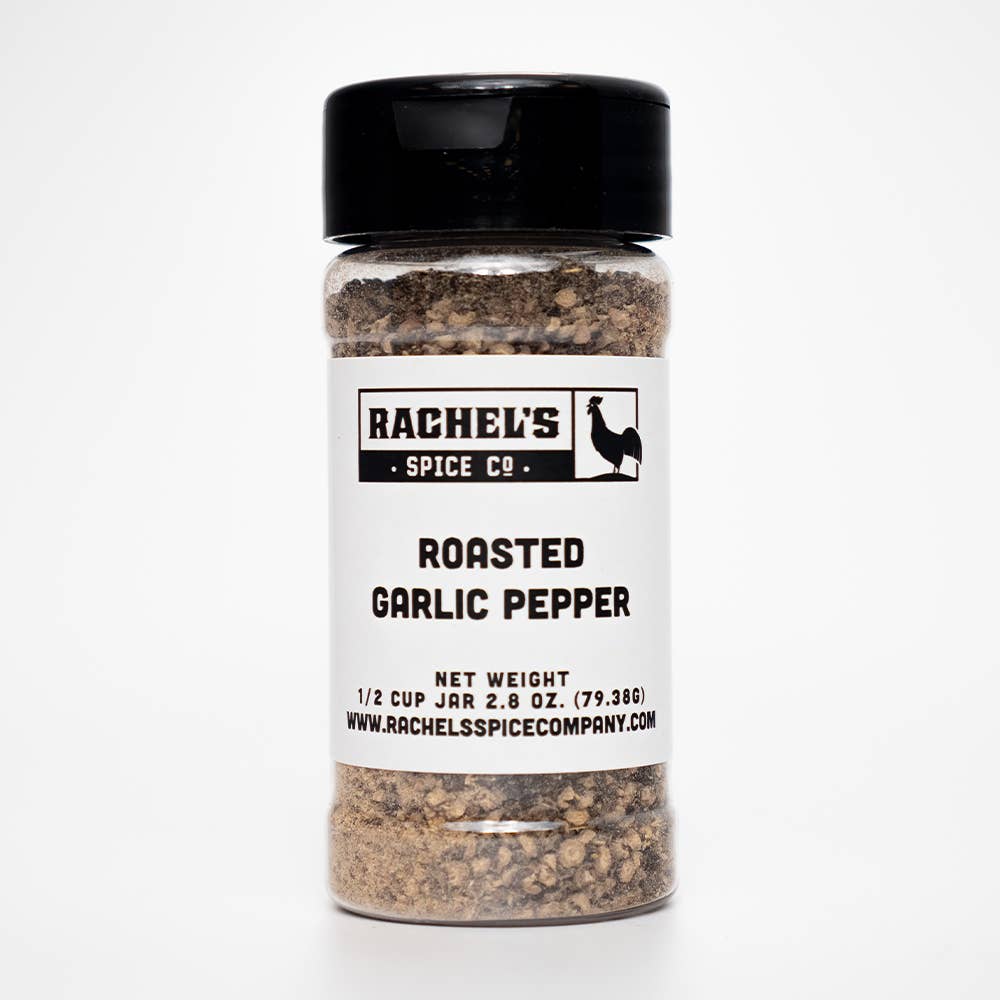 Rachel's Spice Company - Wholesale Pepper/Peppercorns - Roasted Garlic Pepper - Custom Logo - 1/2 Cup Jar1