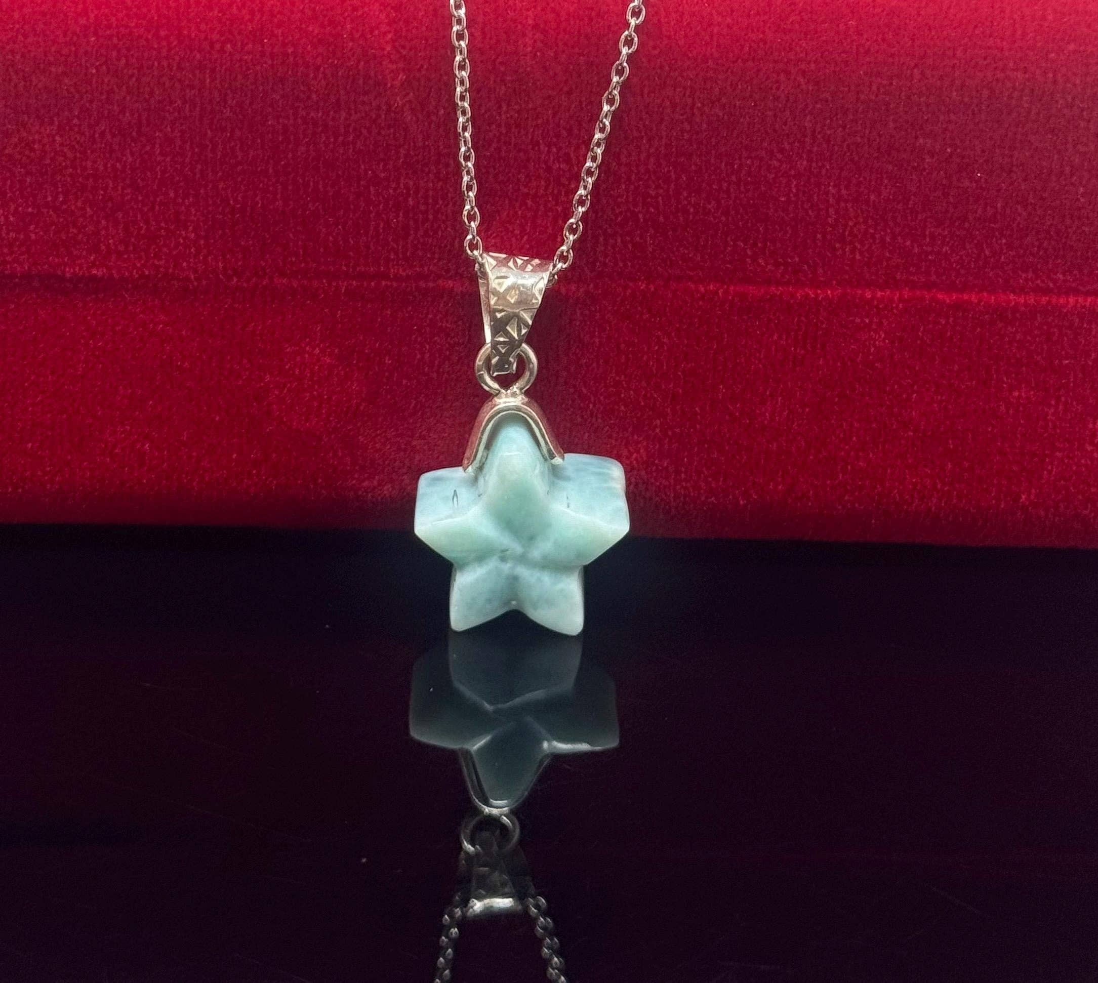 Akstar Gems - Venta al por mayor Collares con colgantes/abalorios - Collar de larimar, piedra de la Atlántida, piedra curativa, estrella de plata, joyería bohemia, joyería bohemia, regalo de joyería de larimar de la República Dominicana, 1,20 x 0,60 pulgadas6