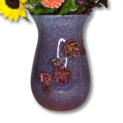 Purple Ceramic Glazed Vase with Decorative Raised Flowers for wholesale by Elkhorn Succulents
