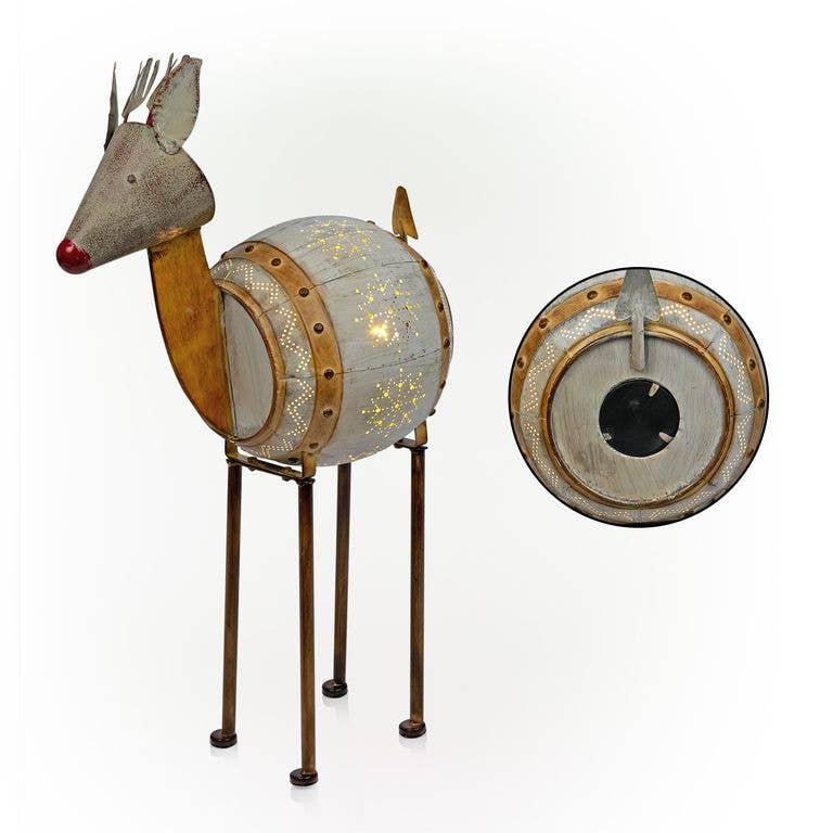 Alpine Corporation - Wholesale Outdoor Ornament/Decor - Alpine Corporation Weathered Barrel Reindeer Décor with Warm10