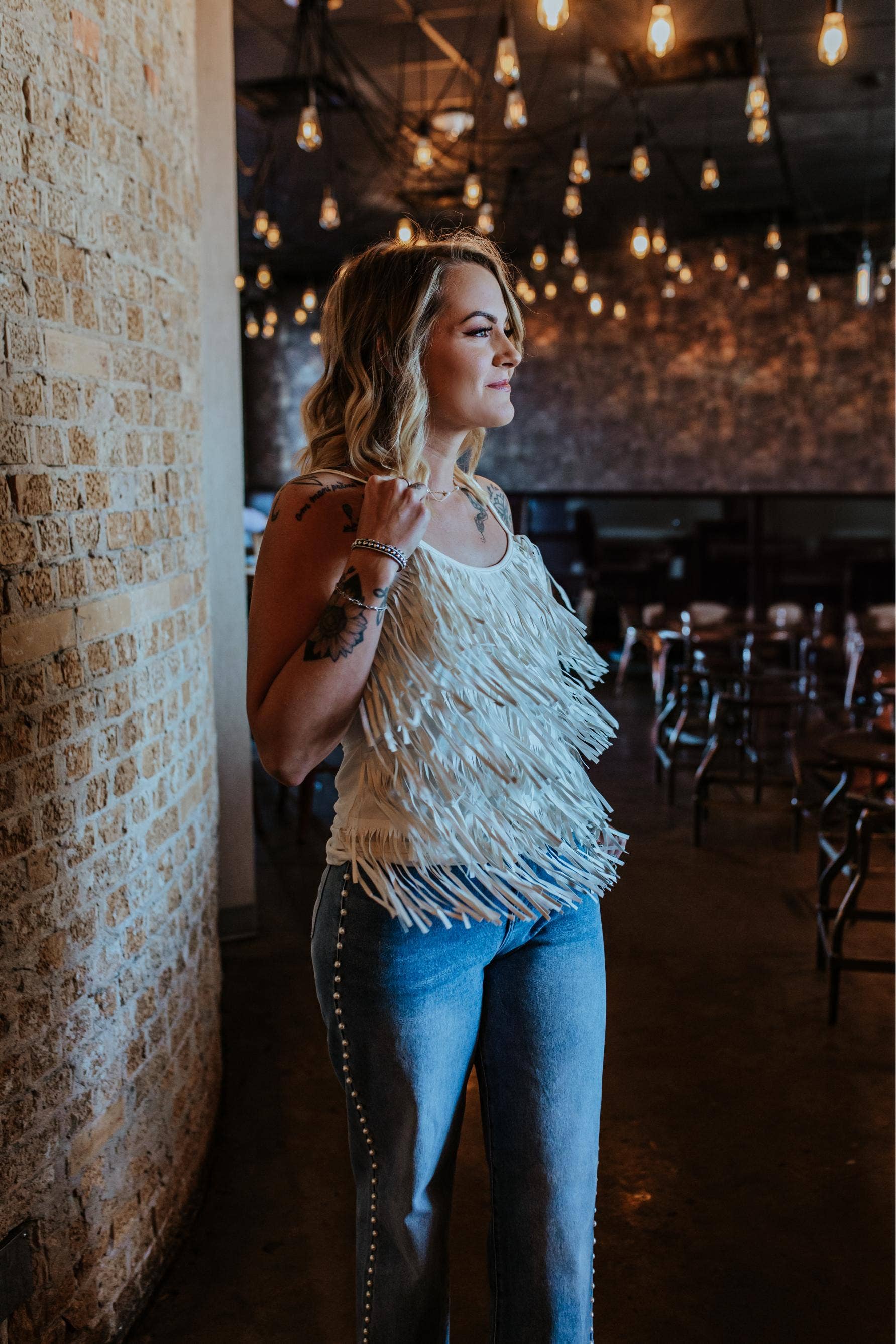 MK155 Living on the Edge Fringe Tank - White for wholesale on Faire