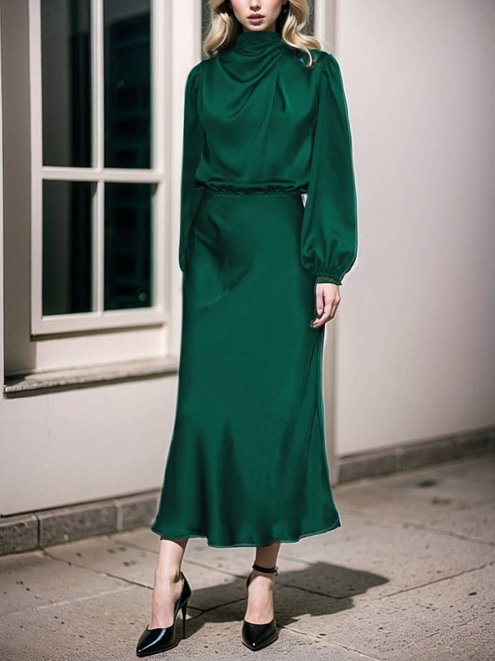 CWDMD3470_SATIN LANTERN SLEEVE EVENING DRESS for wholesale by NINEXIS