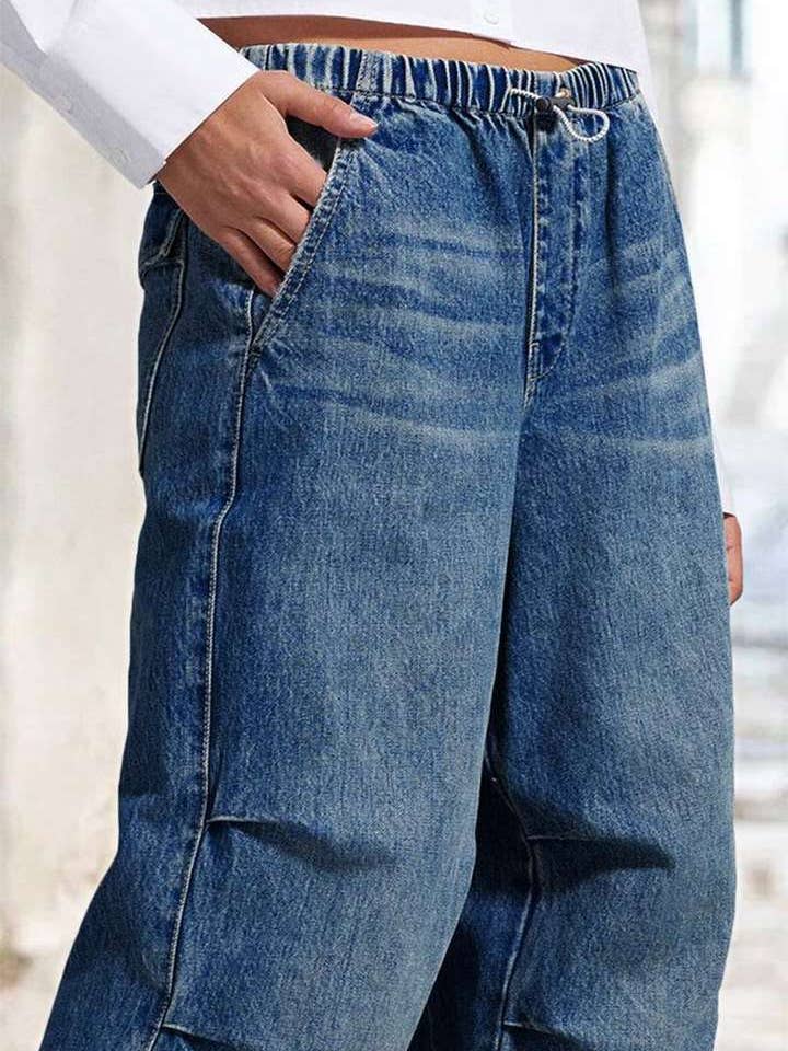 BLUE STRAIGHT-LEG WIDE-LEG PLEATED BAGGY JEANS for wholesale on Faire