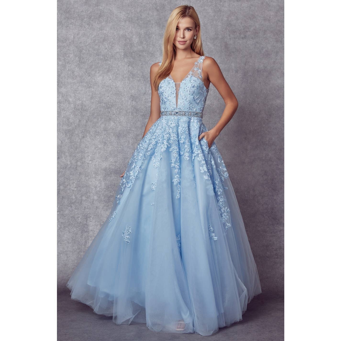 Juliet - Wholesale Gown - Women's - FLORAL APPLIQUES PROM BALLGOWN5