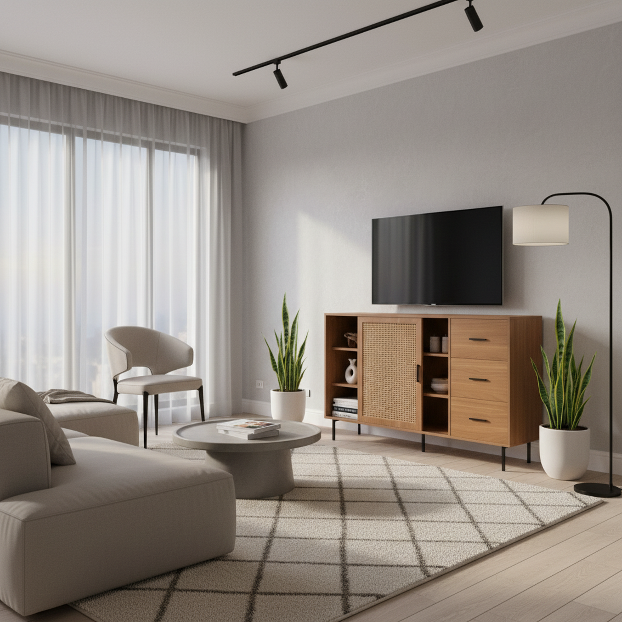 Urban Meuble - Wholesale Cabinet - Vintage sideboard with wood effect, 2 sliding doors in woven rattan, and 3 drawers PROPOLIS3