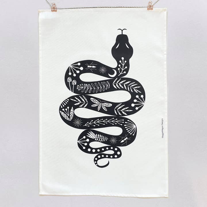 Tea towel - folk snake for wholesale by Maggie Magoo Designs