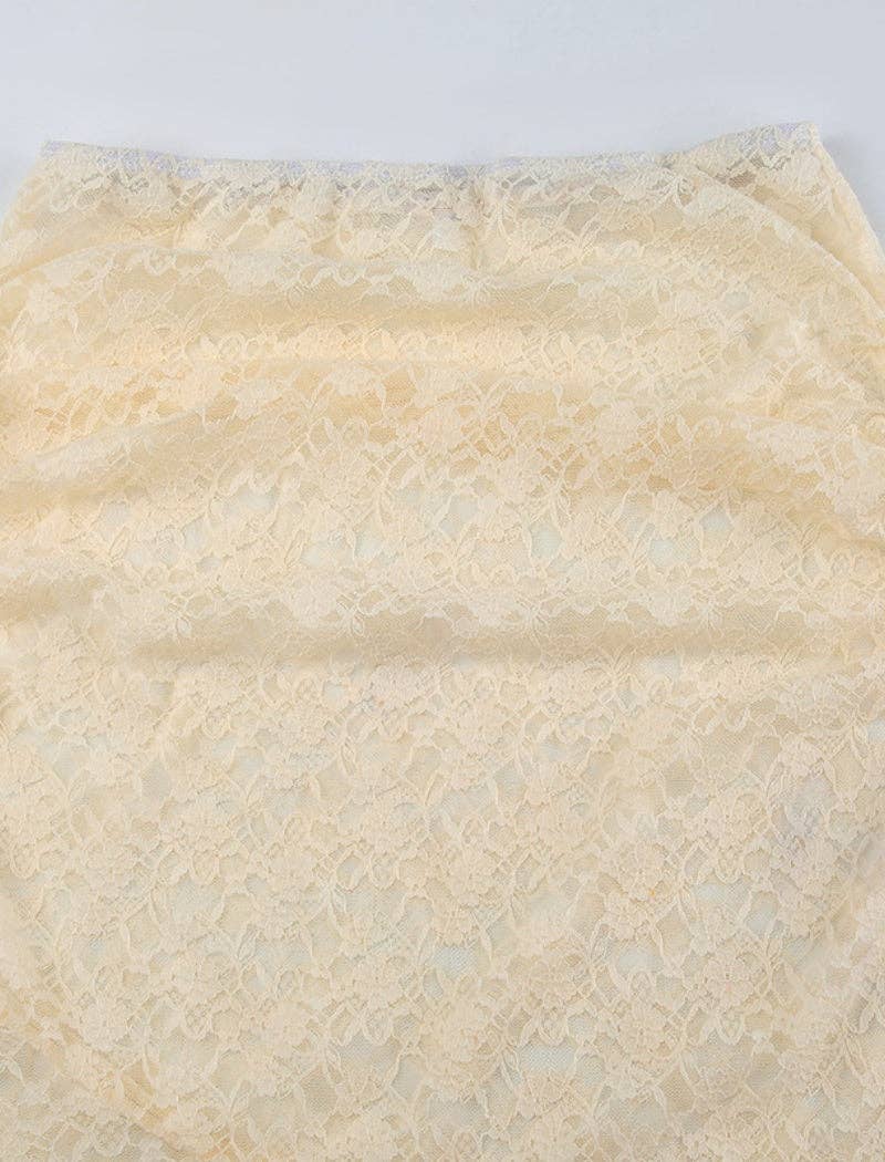 BEIGE Sheer Lace Flare Maxi Skirt for wholesale on Faire7