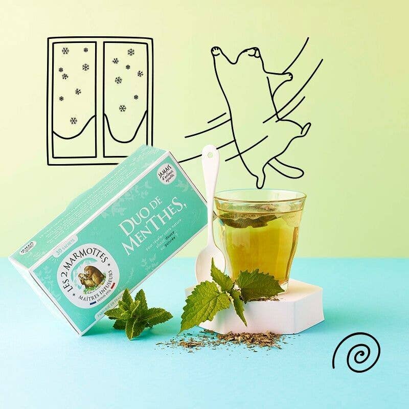 Les 2 Marmottes - Venta al por mayor Tés saludables/desintoxicantes - Infusión orgánica de 2 mentas: té 100 % orgánico de menta dulce y menta piperita1
