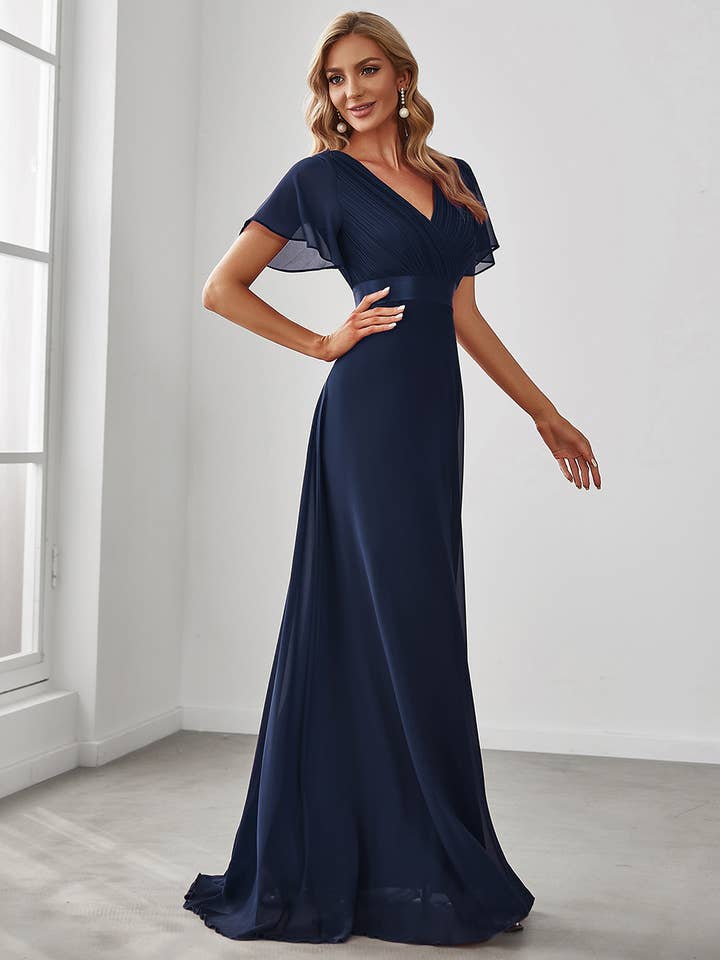Ever-Pretty - Wholesale Gown – Women's - Double V-Neck Ruffles Chiffon Bridesmaid Dress16