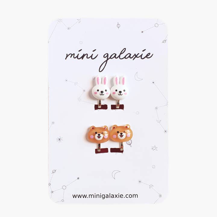 Mini galaxie - Vendita all'ingrosso Orecchini - Bambini - Orecchini a clip per bambini - coniglio e orsacchiotto