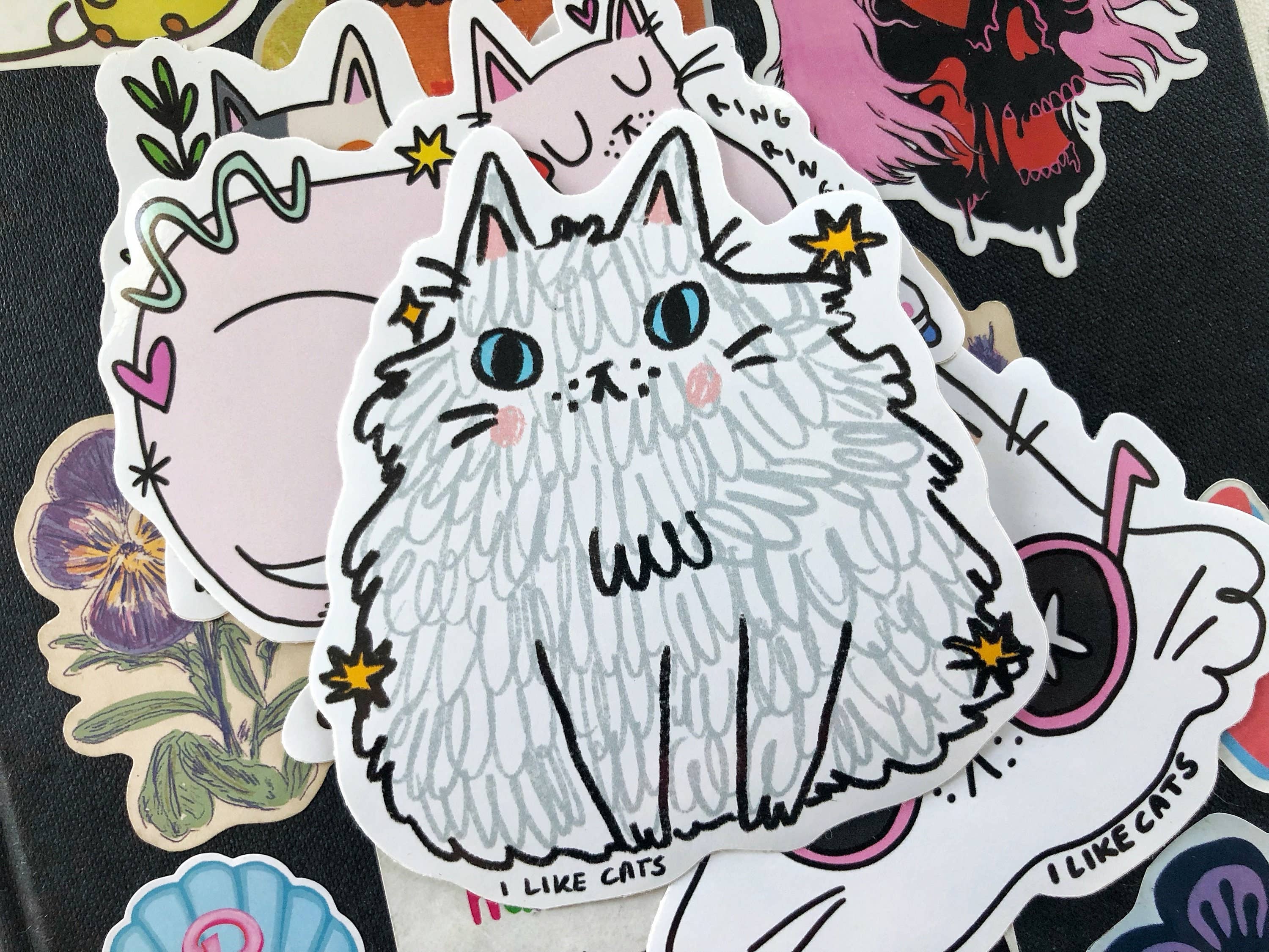 I LIKE CATS - Wholesale Sticker - Hairy Fluffy Cat Illustrated Vinyl Decal Sticker2