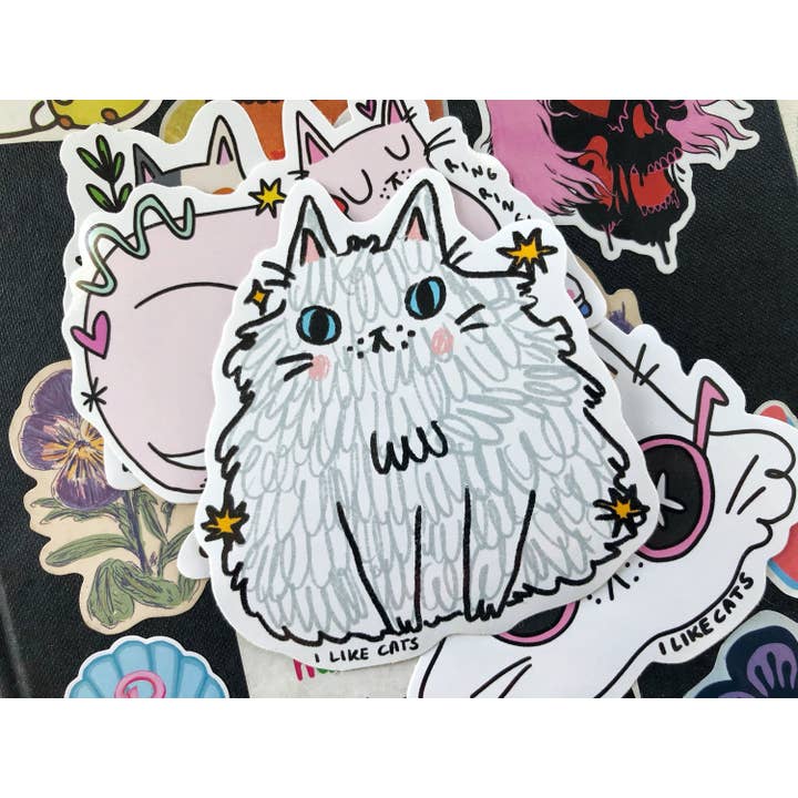 I LIKE CATS - Wholesale Sticker - Hairy Fluffy Cat Illustrated Vinyl Decal Sticker2