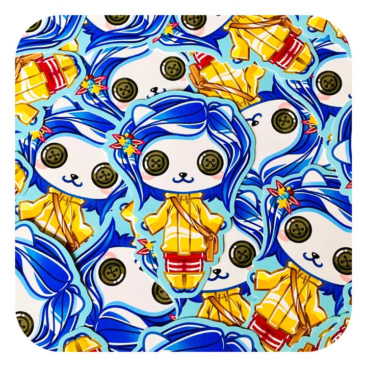 Nya Nya Neko Coraline 3' Glossy Vinyl Sticker for wholesale by Gilles Bone Illustrations