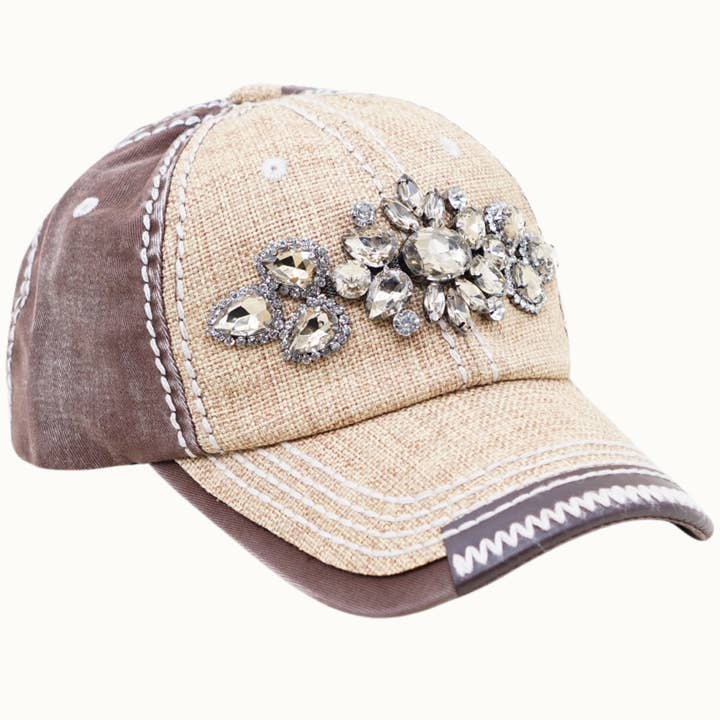 Olive & Pique - Wholesale Honkbalpet - Dames - Abstracte tweekleurige glitz-pet met juwelen, verstelbaar