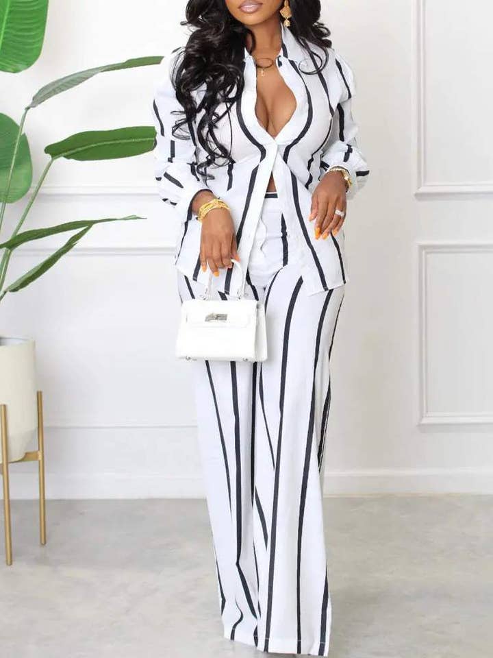striped long sleeve button down shirt pants set and other Purchase Wholesale striped jumpsuit. Free Returns & Net 60 Terms on Faire trending on Faire.