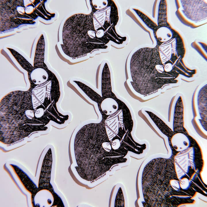 Cat Rocketship – Engroshandel Klistermærke – Rabbit Skeleton Sticker 2.5" høj vinyl vandtæt klistermærke