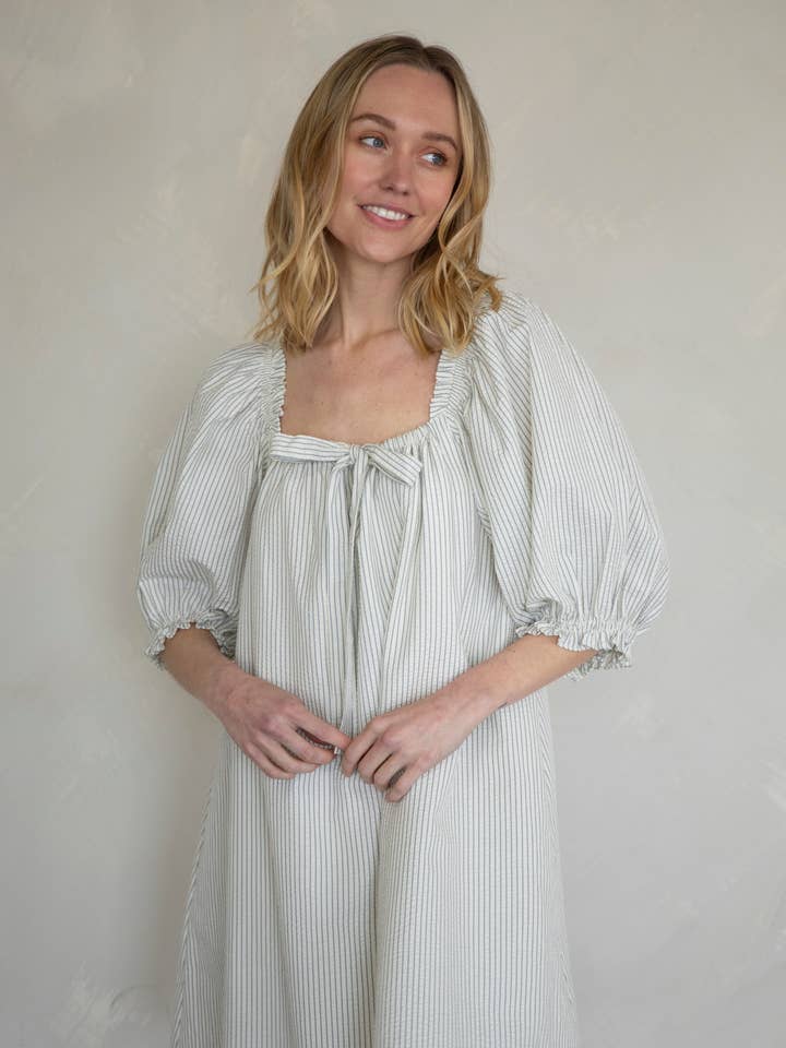 Cream Blue Lenny Dress for wholesale on Faire