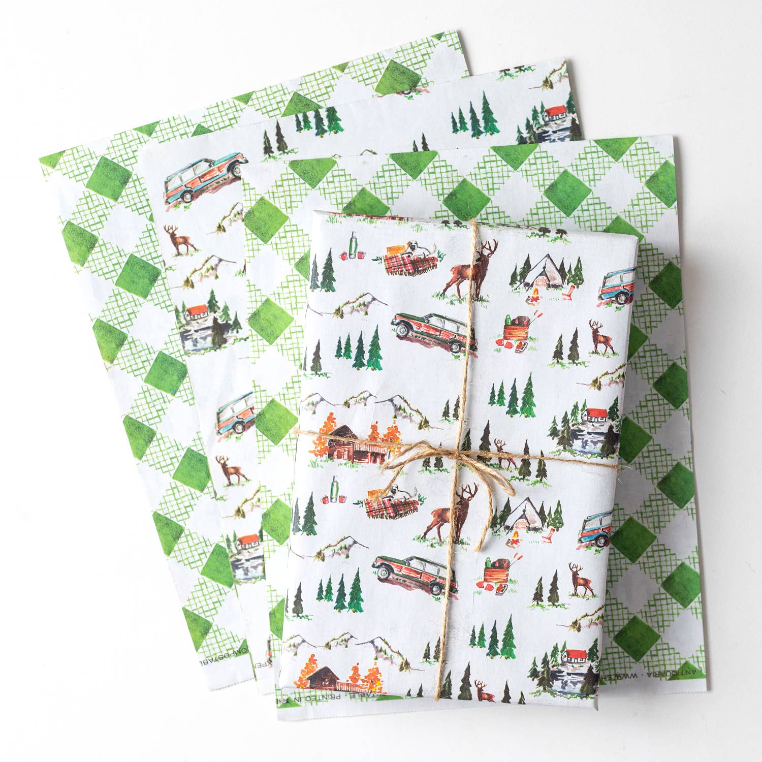 Antiquaria - Wholesale Flat Wrap - Mountain Cabin Eco Gift Wrap, Pack of 3 Sheets1