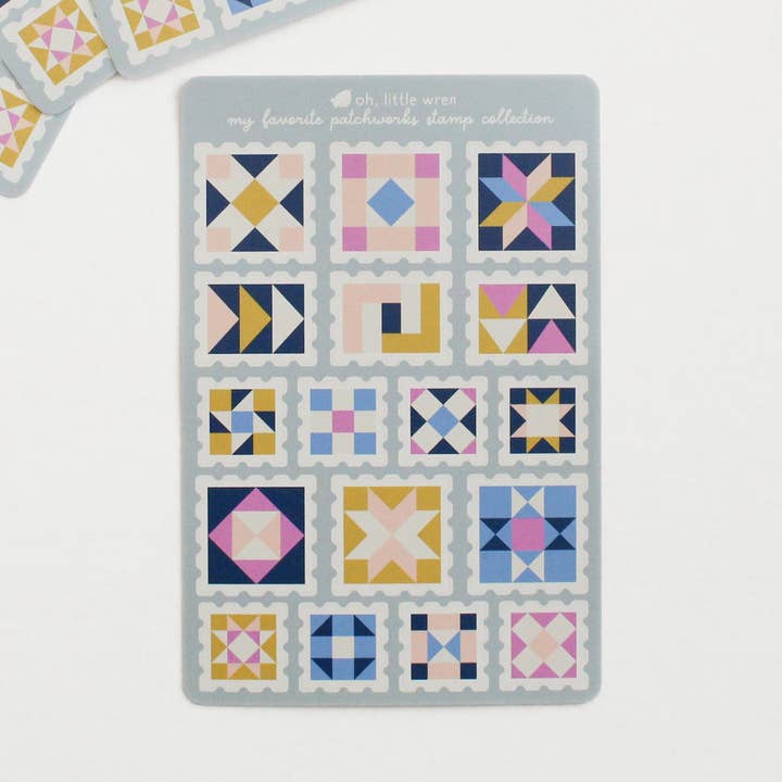 Quilt Stamp Collection Sticker Sheet for wholesale by oh, little wren
