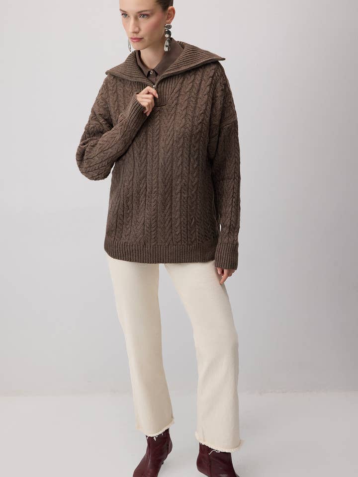 Marrón JERSEY DE PUNTO WINIT CON CREMALLERA de venta al por mayor en Faire1