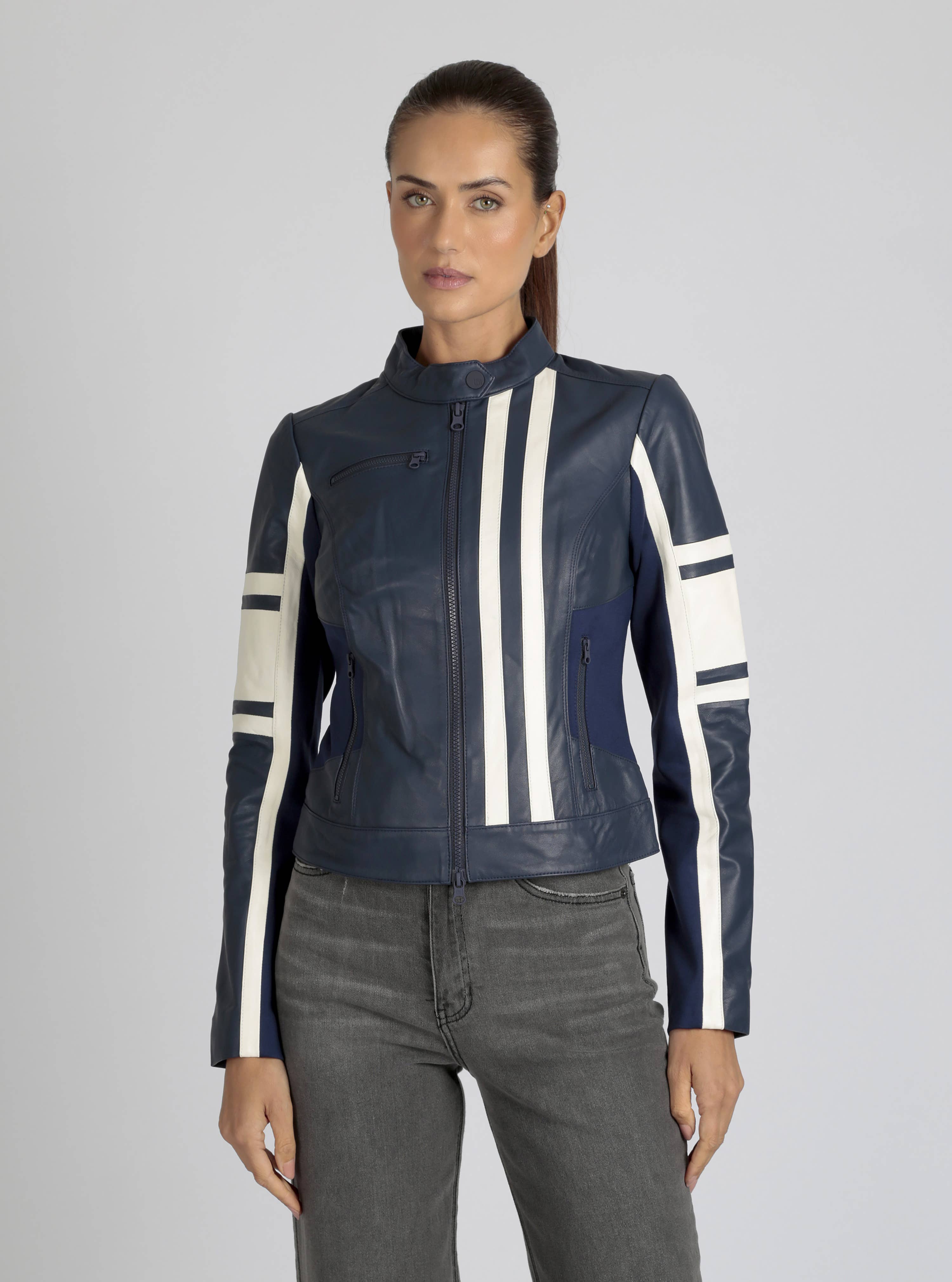 Blanc Noir - Wholesale Leather Jacket - Women's - Claudine Leather Racer Jacket JLS3