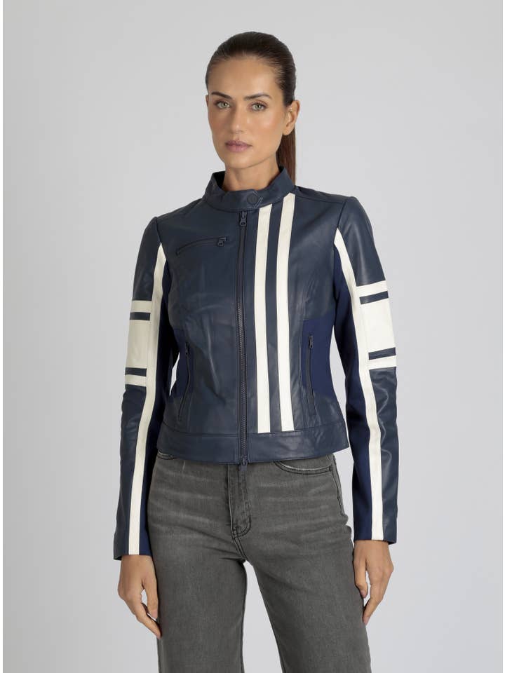 Blanc Noir - Wholesale Leather Jacket - Women's - Claudine Leather Racer Jacket JLS3