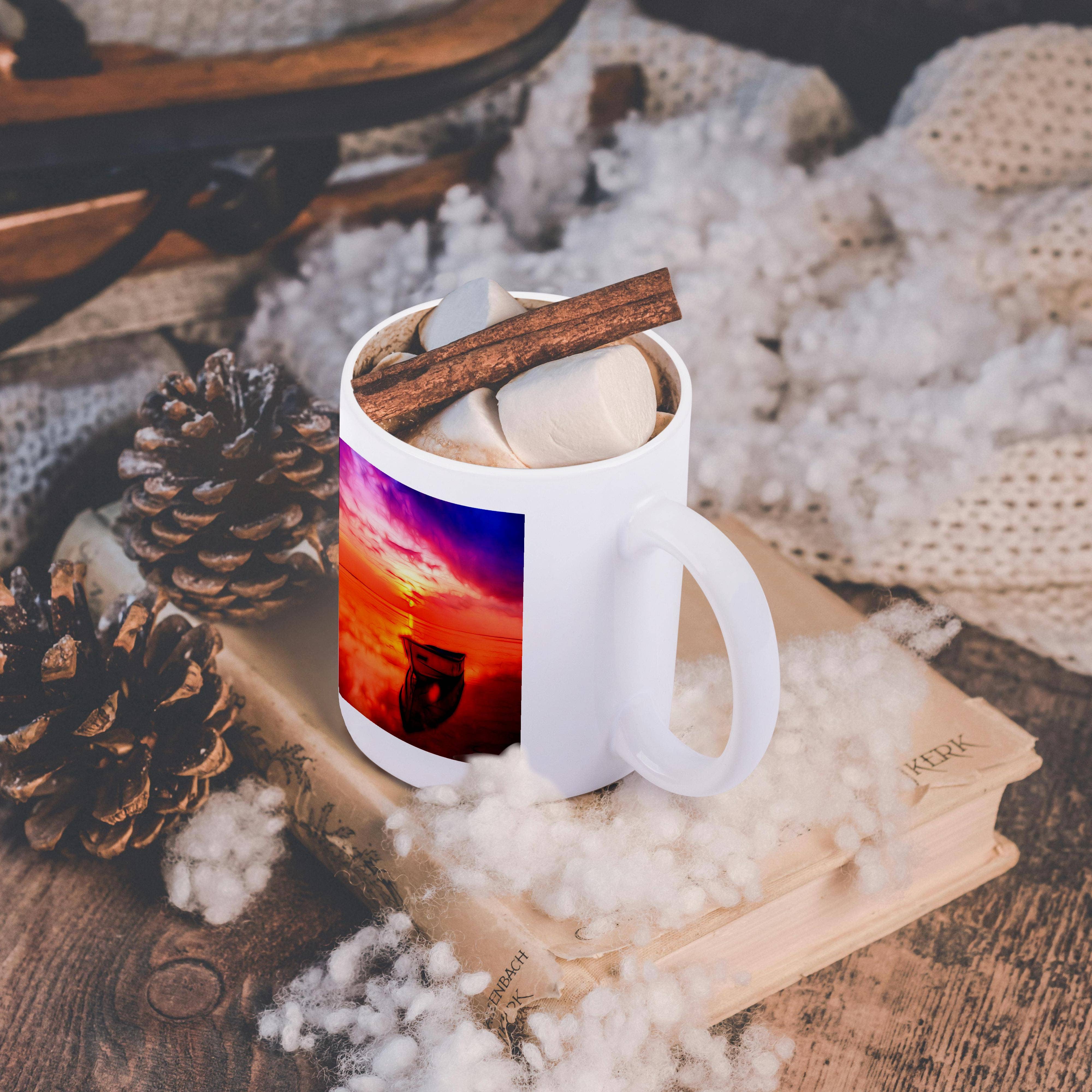 3dRose - Vente Tasse à café - 3dRose, Image colorée d'un bateau infusé de lumière sur l'eau, Tasse11