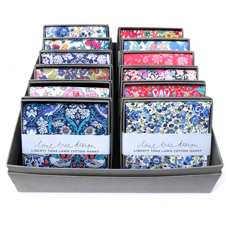Lime Tree Design - Wholesale Handkerchief - Unisex - 12 Single Boxed Hankies made with Liberty Fabric
