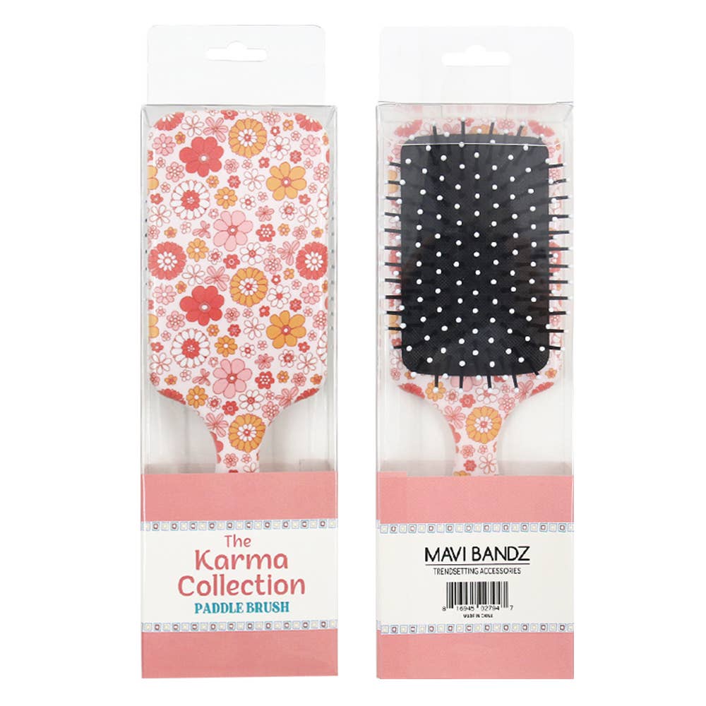 Mavi Bandz - Wholesale Hair Brush/Comb - Karma Collection Fun Pattern Paddle Hair Brush Smiley Floral3