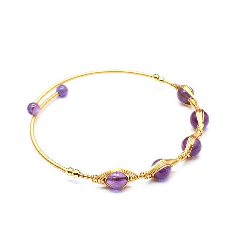 Mio Queena – Engroshandel Manchetarmbånd – Håndflettet kobbertråd med naturlige sten - armbånd med justerbar elastisk åbning6