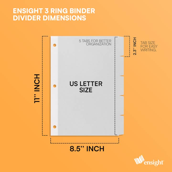 Ensight - Wholesale Binder - 3 Ring Page Dividers Bulk, 1/5 Cut Tab 100 Dividers1