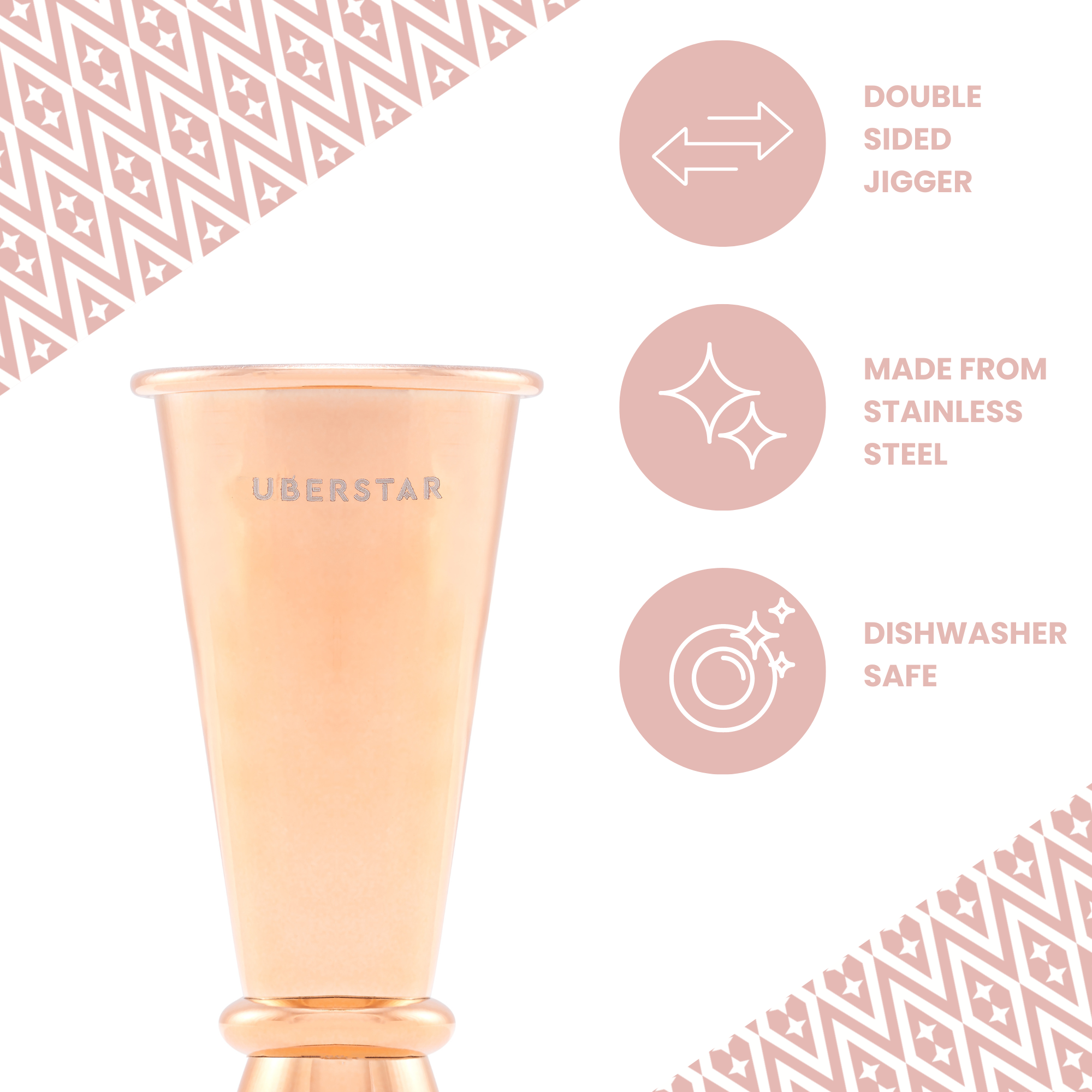 UBERSTAR – wholesale Jigger – Double Jigger Stainless Spirit Measure 25ml/50ml - Rose Gold3