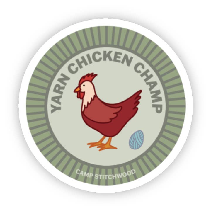 Yarn Chicken Badge Sticker for wholesale by Camp Stitchwood