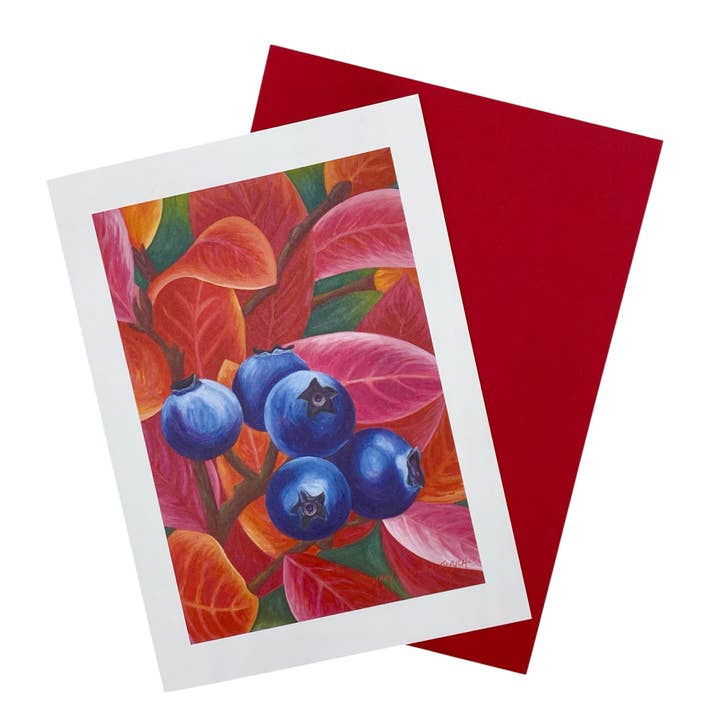 Carte de vœux vierge « Autumn Blueberries » pour la vente par Mary Michola Fibich Fine and Fiber Art