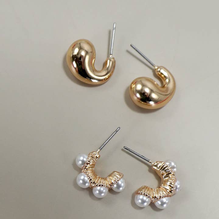 TRIO HUGGIE PEARL GOLD HOOP EARRINGS | 80E5596 for wholesale on Faire