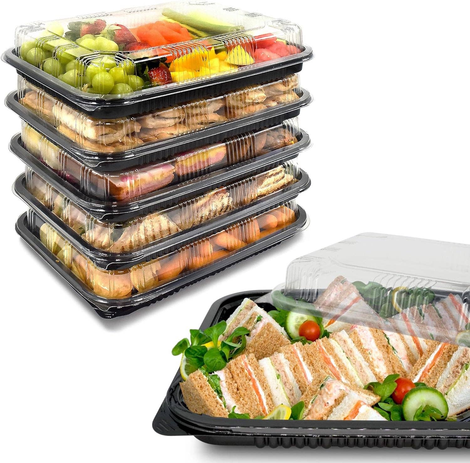 Jara Trading - Wholesale Platter - Sandwich Platter Trays with Lids -  Reusable Plastic Catering Trays with Lids - Platters for Party Food Tray for Snacks, Sandwiches, Cake, Treats, Sushi and Meal Prep17
