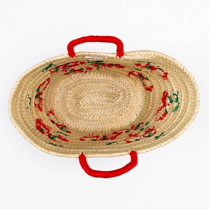 Mikwi – Engroshandel Kurv – Stor kurv i naturligt græs med stor rød kirsebærbroderi1